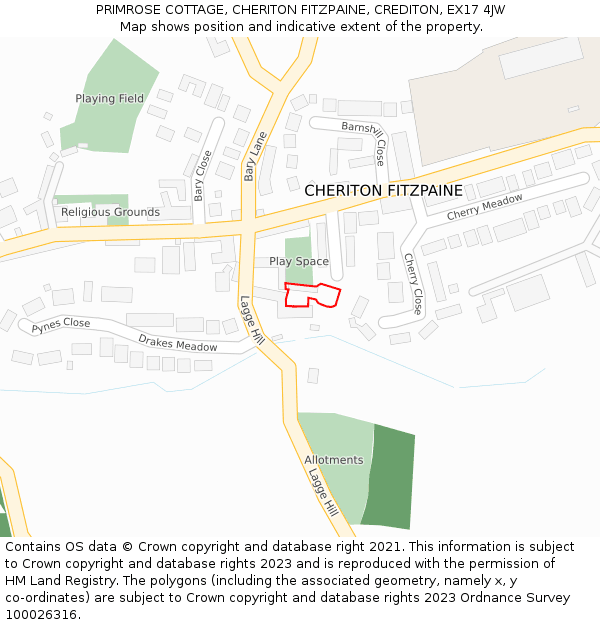 PRIMROSE COTTAGE, CHERITON FITZPAINE, CREDITON, EX17 4JW: Location map and indicative extent of plot