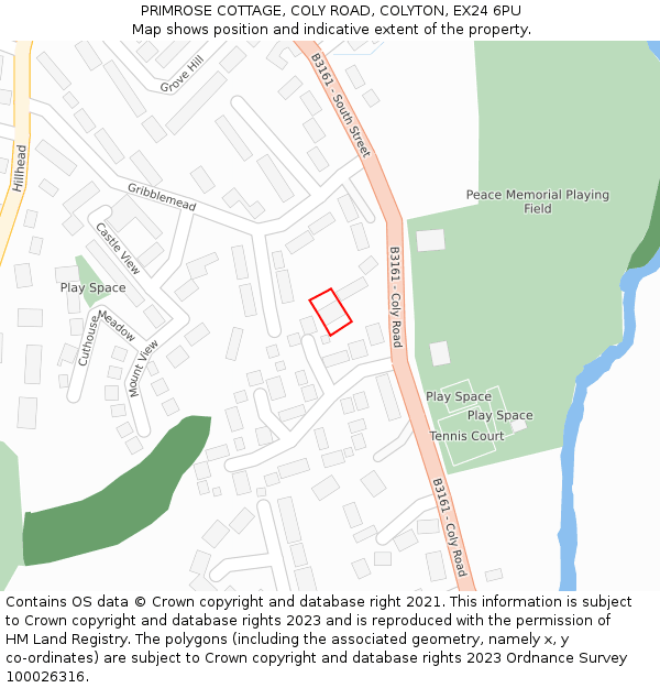 PRIMROSE COTTAGE, COLY ROAD, COLYTON, EX24 6PU: Location map and indicative extent of plot