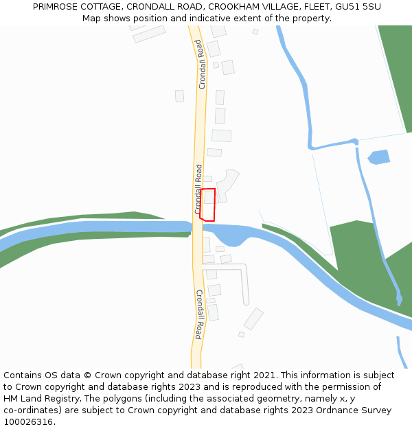 PRIMROSE COTTAGE, CRONDALL ROAD, CROOKHAM VILLAGE, FLEET, GU51 5SU: Location map and indicative extent of plot