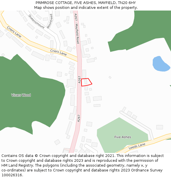 PRIMROSE COTTAGE, FIVE ASHES, MAYFIELD, TN20 6HY: Location map and indicative extent of plot