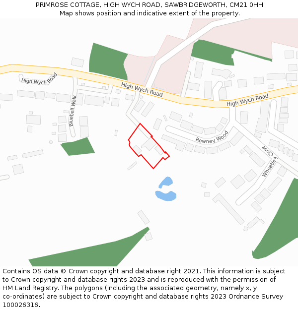 PRIMROSE COTTAGE, HIGH WYCH ROAD, SAWBRIDGEWORTH, CM21 0HH: Location map and indicative extent of plot