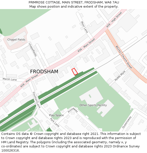 PRIMROSE COTTAGE, MAIN STREET, FRODSHAM, WA6 7AU: Location map and indicative extent of plot