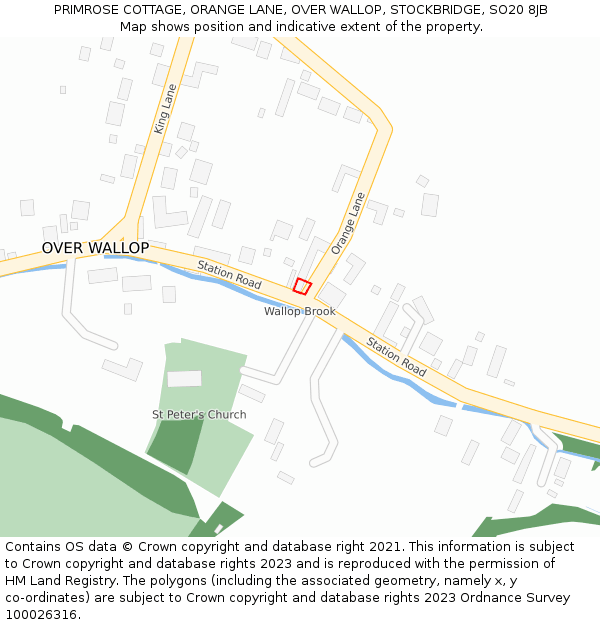 PRIMROSE COTTAGE, ORANGE LANE, OVER WALLOP, STOCKBRIDGE, SO20 8JB: Location map and indicative extent of plot