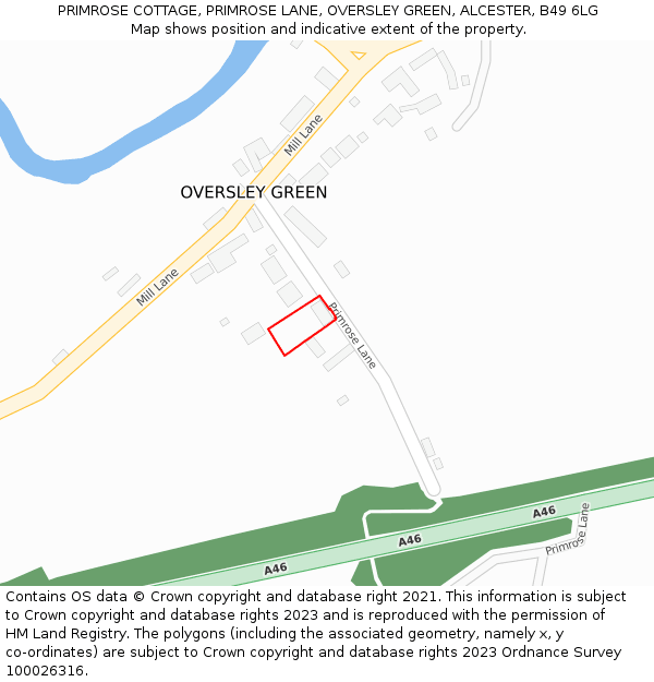 PRIMROSE COTTAGE, PRIMROSE LANE, OVERSLEY GREEN, ALCESTER, B49 6LG: Location map and indicative extent of plot