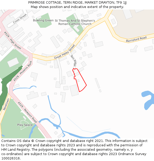 PRIMROSE COTTAGE, TERN RIDGE, MARKET DRAYTON, TF9 1JJ: Location map and indicative extent of plot