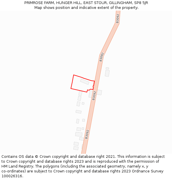 PRIMROSE FARM, HUNGER HILL, EAST STOUR, GILLINGHAM, SP8 5JR: Location map and indicative extent of plot