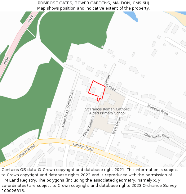 PRIMROSE GATES, BOWER GARDENS, MALDON, CM9 6HJ: Location map and indicative extent of plot
