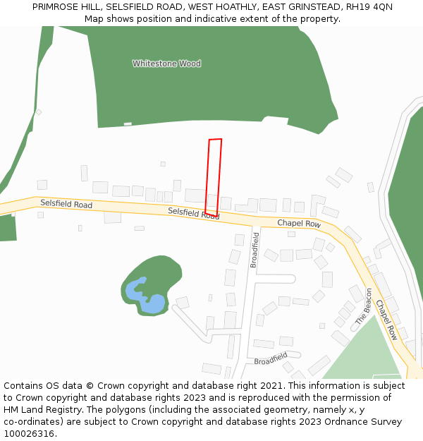 PRIMROSE HILL, SELSFIELD ROAD, WEST HOATHLY, EAST GRINSTEAD, RH19 4QN: Location map and indicative extent of plot