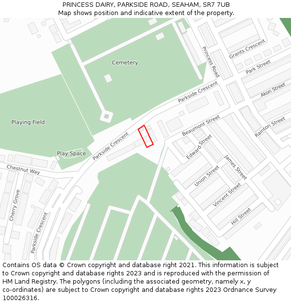 PRINCESS DAIRY, PARKSIDE ROAD, SEAHAM, SR7 7UB: Location map and indicative extent of plot