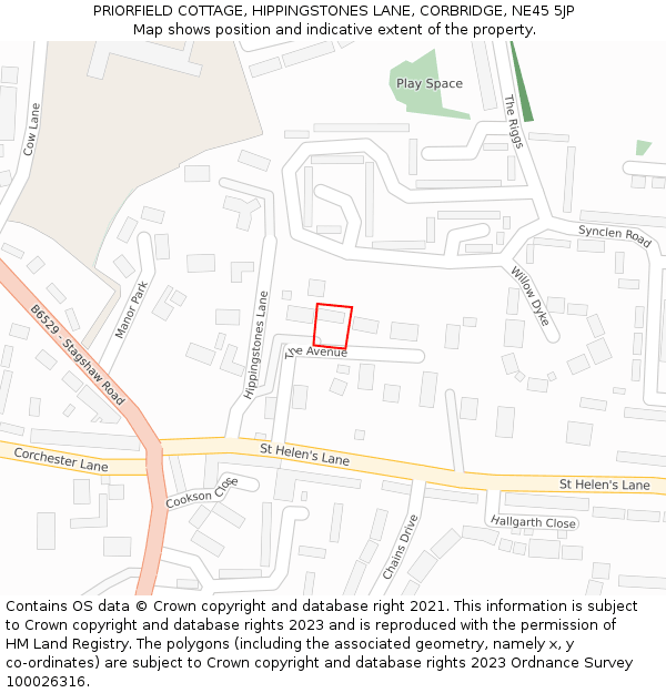 PRIORFIELD COTTAGE, HIPPINGSTONES LANE, CORBRIDGE, NE45 5JP: Location map and indicative extent of plot