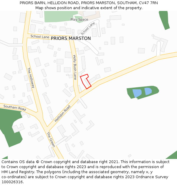 PRIORS BARN, HELLIDON ROAD, PRIORS MARSTON, SOUTHAM, CV47 7RN: Location map and indicative extent of plot