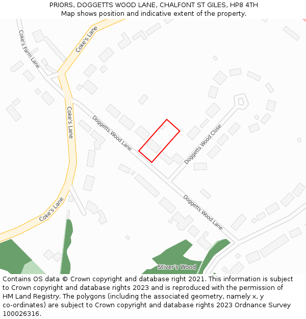 PRIORS, DOGGETTS WOOD LANE, CHALFONT ST GILES, HP8 4TH: Location map and indicative extent of plot