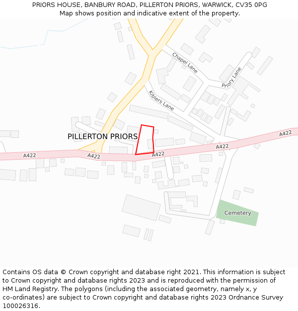 PRIORS HOUSE, BANBURY ROAD, PILLERTON PRIORS, WARWICK, CV35 0PG: Location map and indicative extent of plot