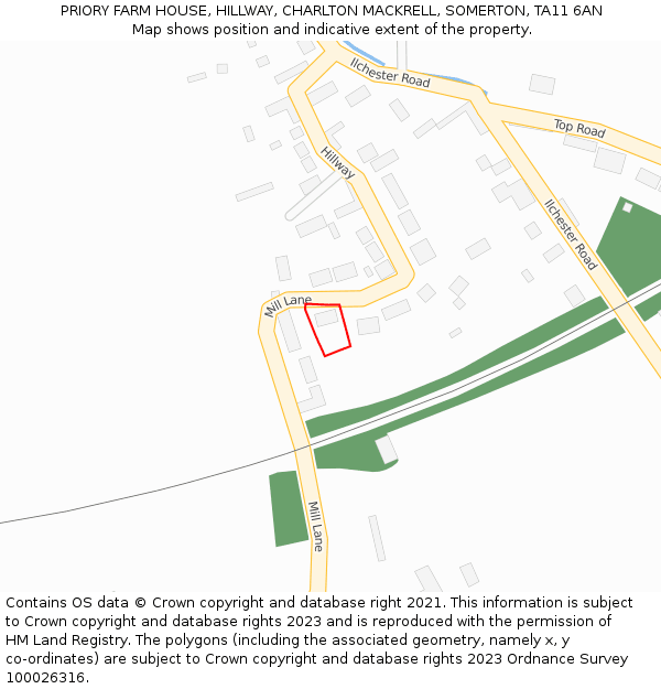 PRIORY FARM HOUSE, HILLWAY, CHARLTON MACKRELL, SOMERTON, TA11 6AN: Location map and indicative extent of plot