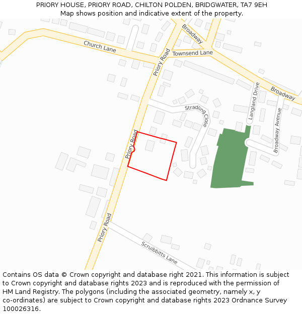 PRIORY HOUSE, PRIORY ROAD, CHILTON POLDEN, BRIDGWATER, TA7 9EH: Location map and indicative extent of plot