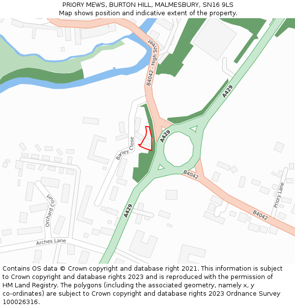 PRIORY MEWS, BURTON HILL, MALMESBURY, SN16 9LS: Location map and indicative extent of plot