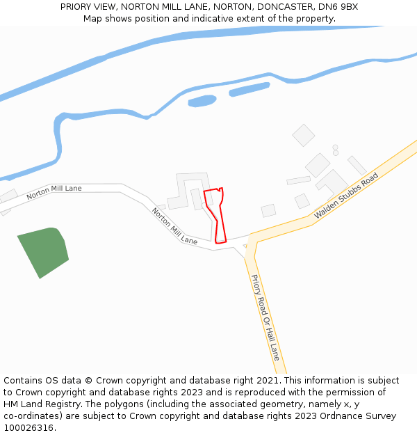 PRIORY VIEW, NORTON MILL LANE, NORTON, DONCASTER, DN6 9BX: Location map and indicative extent of plot