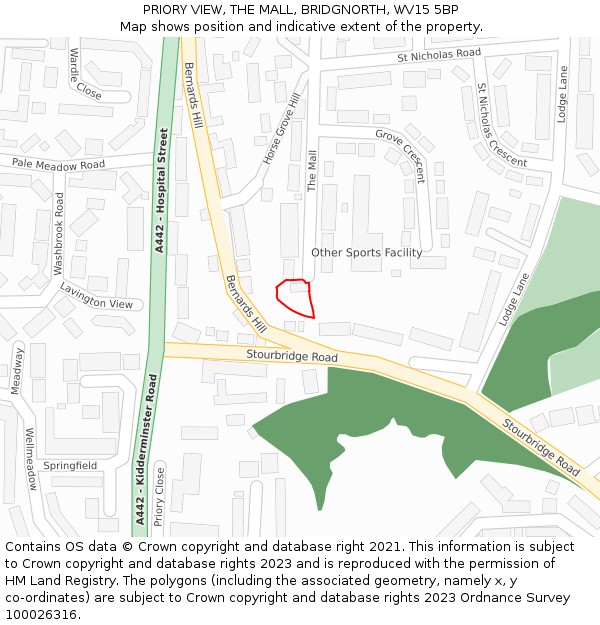 PRIORY VIEW, THE MALL, BRIDGNORTH, WV15 5BP: Location map and indicative extent of plot