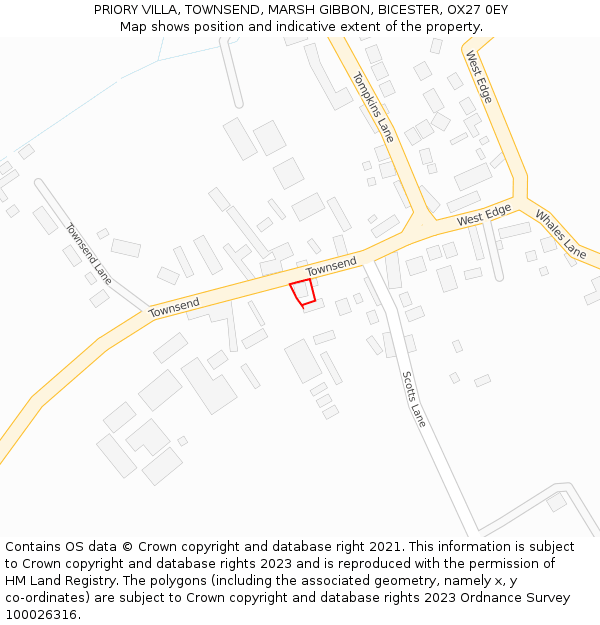 PRIORY VILLA, TOWNSEND, MARSH GIBBON, BICESTER, OX27 0EY: Location map and indicative extent of plot