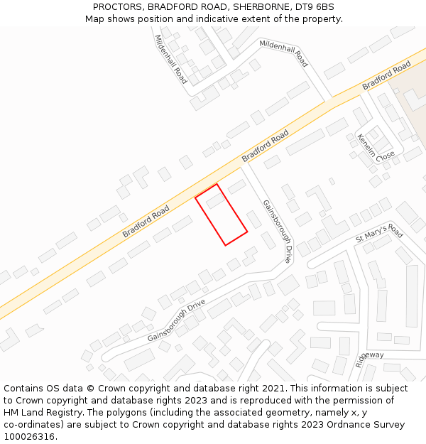 PROCTORS, BRADFORD ROAD, SHERBORNE, DT9 6BS: Location map and indicative extent of plot