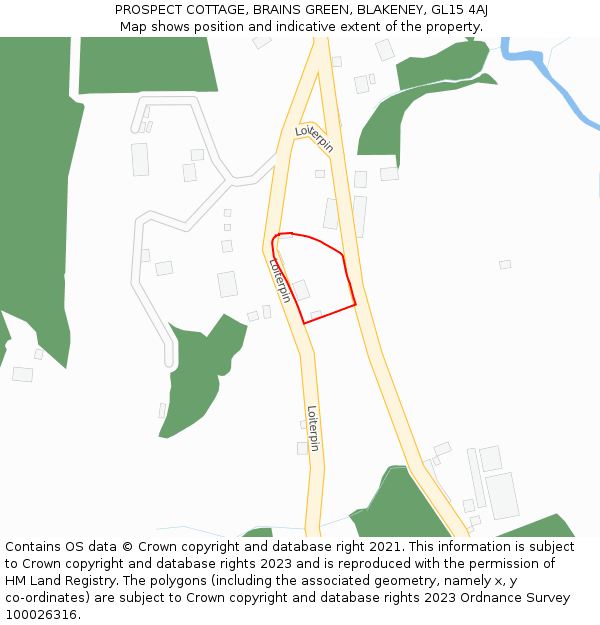 PROSPECT COTTAGE, BRAINS GREEN, BLAKENEY, GL15 4AJ: Location map and indicative extent of plot
