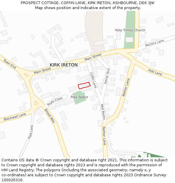 PROSPECT COTTAGE, COFFIN LANE, KIRK IRETON, ASHBOURNE, DE6 3JW: Location map and indicative extent of plot