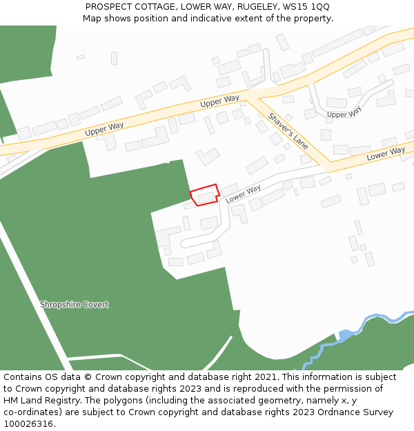 PROSPECT COTTAGE, LOWER WAY, RUGELEY, WS15 1QQ: Location map and indicative extent of plot