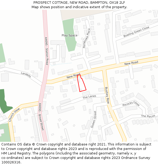 PROSPECT COTTAGE, NEW ROAD, BAMPTON, OX18 2LF: Location map and indicative extent of plot