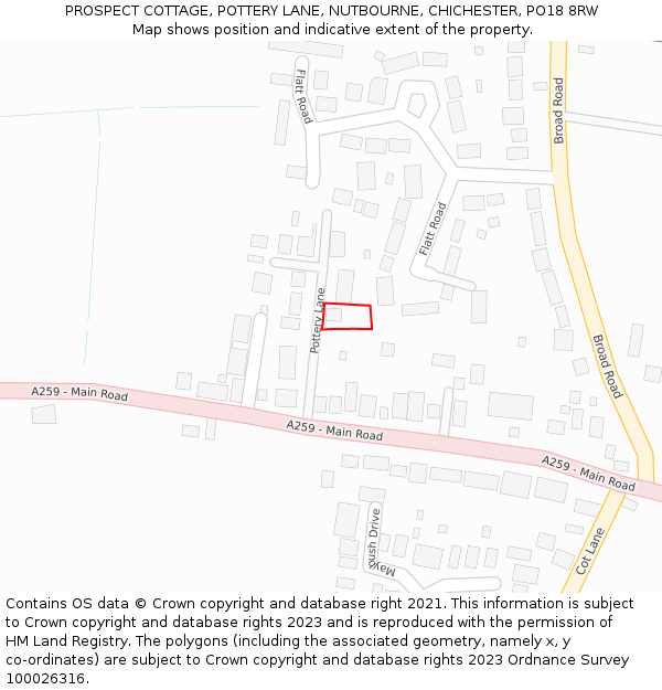 PROSPECT COTTAGE, POTTERY LANE, NUTBOURNE, CHICHESTER, PO18 8RW: Location map and indicative extent of plot