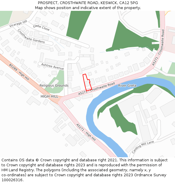 PROSPECT, CROSTHWAITE ROAD, KESWICK, CA12 5PG: Location map and indicative extent of plot