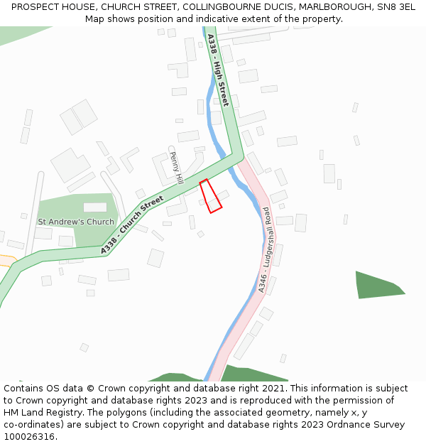 PROSPECT HOUSE, CHURCH STREET, COLLINGBOURNE DUCIS, MARLBOROUGH, SN8 3EL: Location map and indicative extent of plot