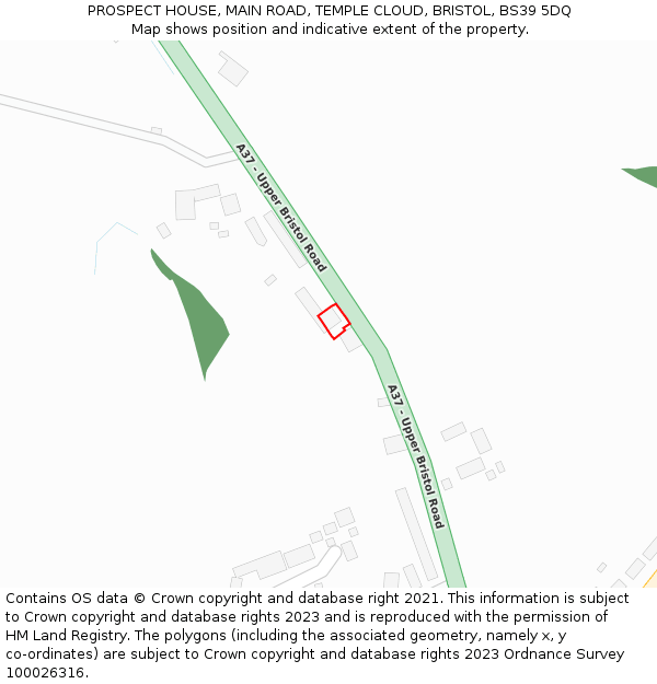 PROSPECT HOUSE, MAIN ROAD, TEMPLE CLOUD, BRISTOL, BS39 5DQ: Location map and indicative extent of plot