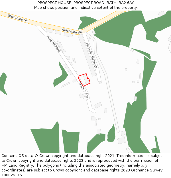 PROSPECT HOUSE, PROSPECT ROAD, BATH, BA2 6AY: Location map and indicative extent of plot