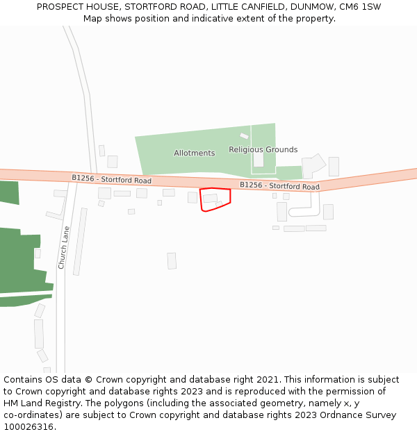PROSPECT HOUSE, STORTFORD ROAD, LITTLE CANFIELD, DUNMOW, CM6 1SW: Location map and indicative extent of plot