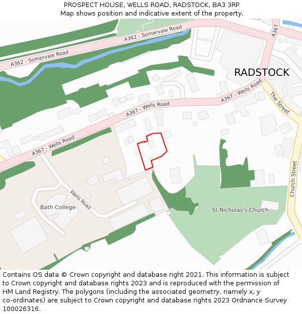 PROSPECT HOUSE, WELLS ROAD, RADSTOCK, BA3 3RP: Location map and indicative extent of plot