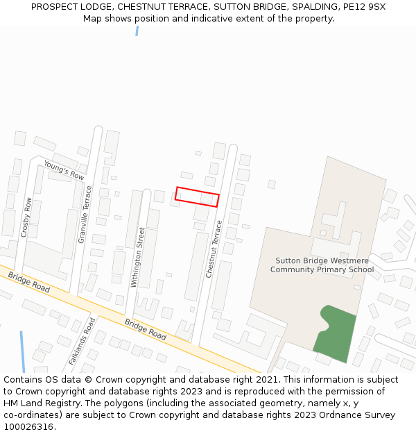 PROSPECT LODGE, CHESTNUT TERRACE, SUTTON BRIDGE, SPALDING, PE12 9SX: Location map and indicative extent of plot