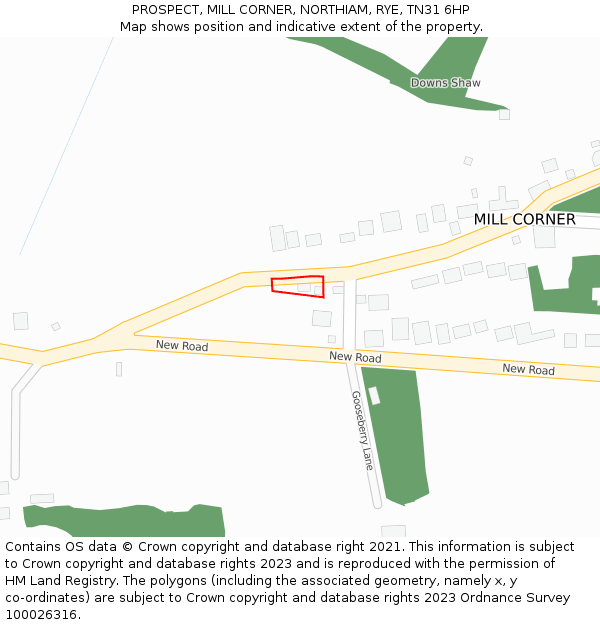 PROSPECT, MILL CORNER, NORTHIAM, RYE, TN31 6HP: Location map and indicative extent of plot