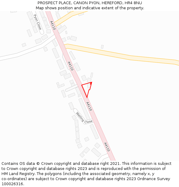 PROSPECT PLACE, CANON PYON, HEREFORD, HR4 8NU: Location map and indicative extent of plot