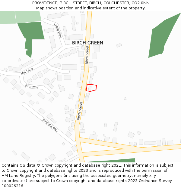 PROVIDENCE, BIRCH STREET, BIRCH, COLCHESTER, CO2 0NN: Location map and indicative extent of plot