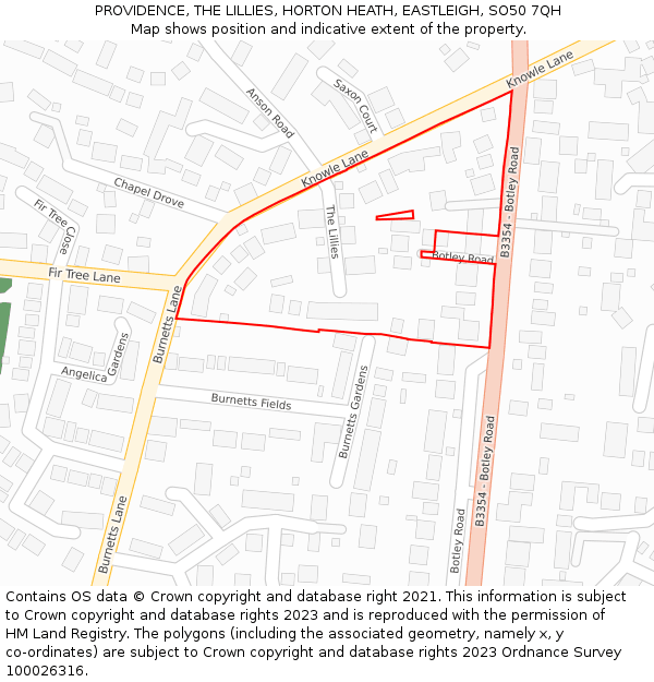 PROVIDENCE, THE LILLIES, HORTON HEATH, EASTLEIGH, SO50 7QH: Location map and indicative extent of plot