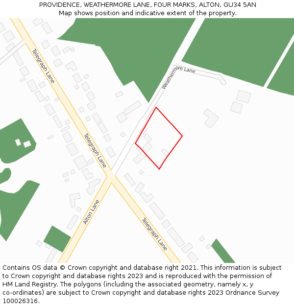 PROVIDENCE, WEATHERMORE LANE, FOUR MARKS, ALTON, GU34 5AN: Location map and indicative extent of plot
