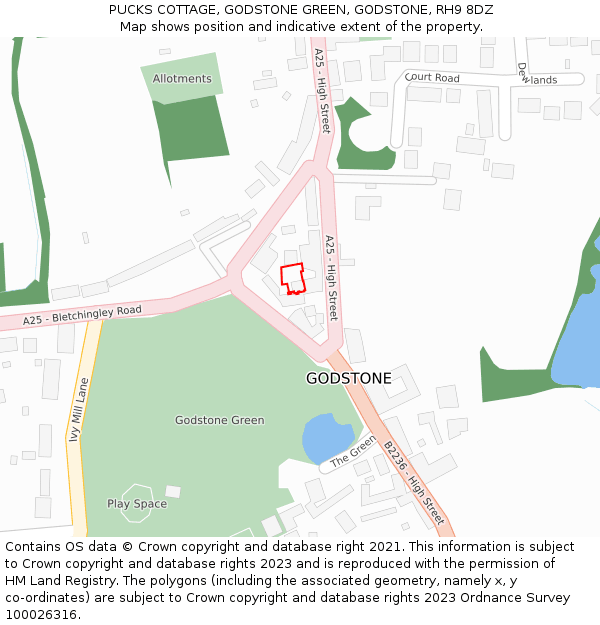PUCKS COTTAGE, GODSTONE GREEN, GODSTONE, RH9 8DZ: Location map and indicative extent of plot