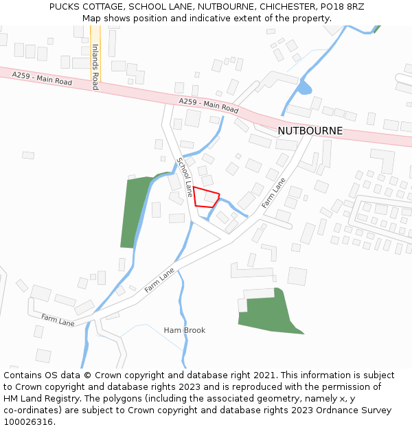 PUCKS COTTAGE, SCHOOL LANE, NUTBOURNE, CHICHESTER, PO18 8RZ: Location map and indicative extent of plot