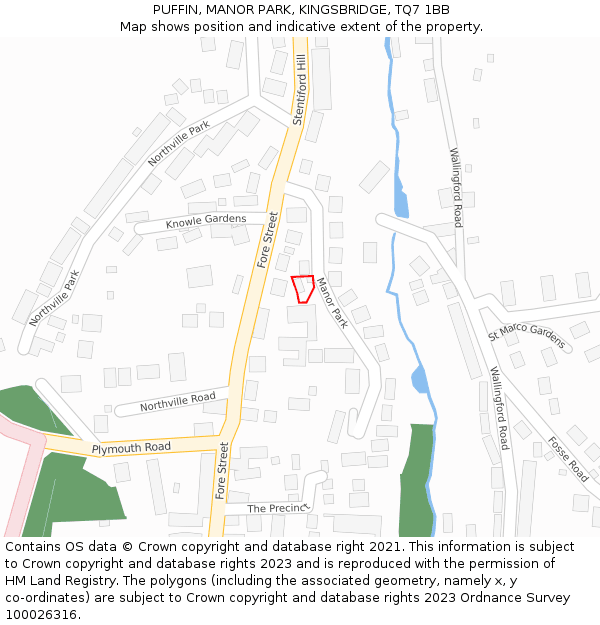PUFFIN, MANOR PARK, KINGSBRIDGE, TQ7 1BB: Location map and indicative extent of plot