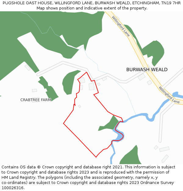 PUGSHOLE OAST HOUSE, WILLINGFORD LANE, BURWASH WEALD, ETCHINGHAM, TN19 7HR: Location map and indicative extent of plot