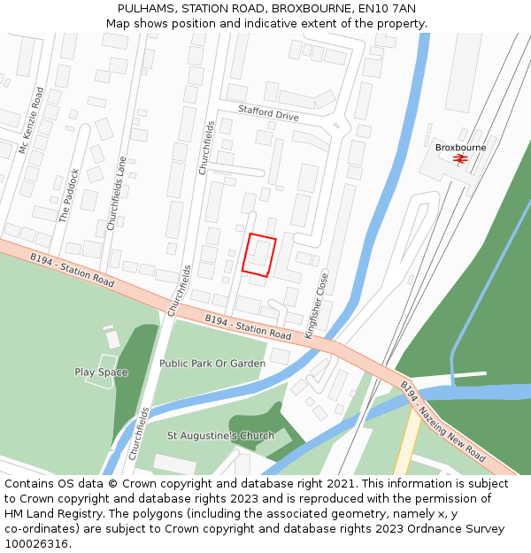 PULHAMS, STATION ROAD, BROXBOURNE, EN10 7AN: Location map and indicative extent of plot