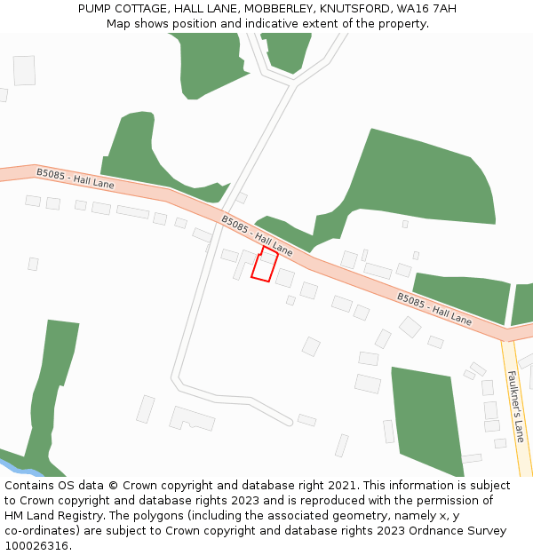 PUMP COTTAGE, HALL LANE, MOBBERLEY, KNUTSFORD, WA16 7AH: Location map and indicative extent of plot