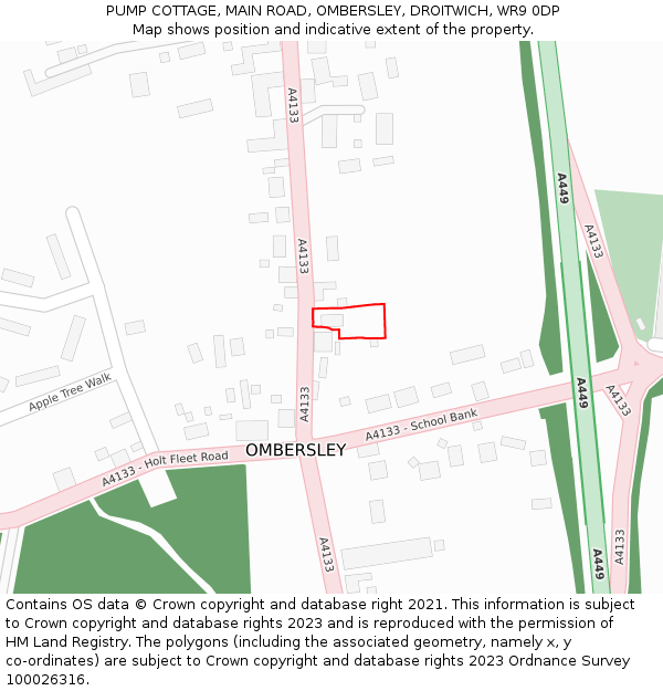 PUMP COTTAGE, MAIN ROAD, OMBERSLEY, DROITWICH, WR9 0DP: Location map and indicative extent of plot