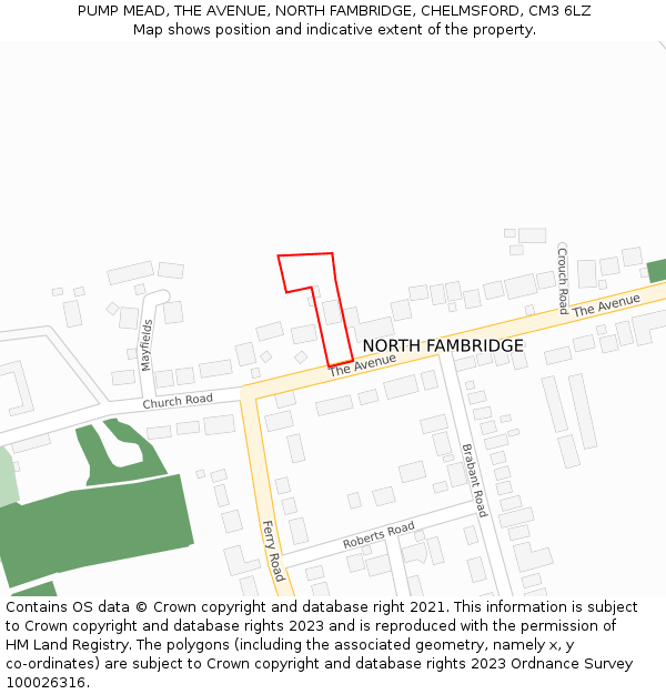 PUMP MEAD, THE AVENUE, NORTH FAMBRIDGE, CHELMSFORD, CM3 6LZ: Location map and indicative extent of plot