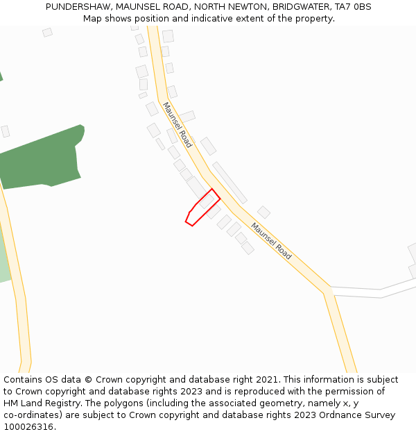 PUNDERSHAW, MAUNSEL ROAD, NORTH NEWTON, BRIDGWATER, TA7 0BS: Location map and indicative extent of plot